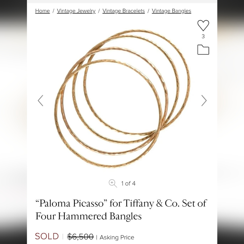 Paloma Picasso” for Tiffany & Co. Set of Two Hammered Bangles 1980's Vintage 18k